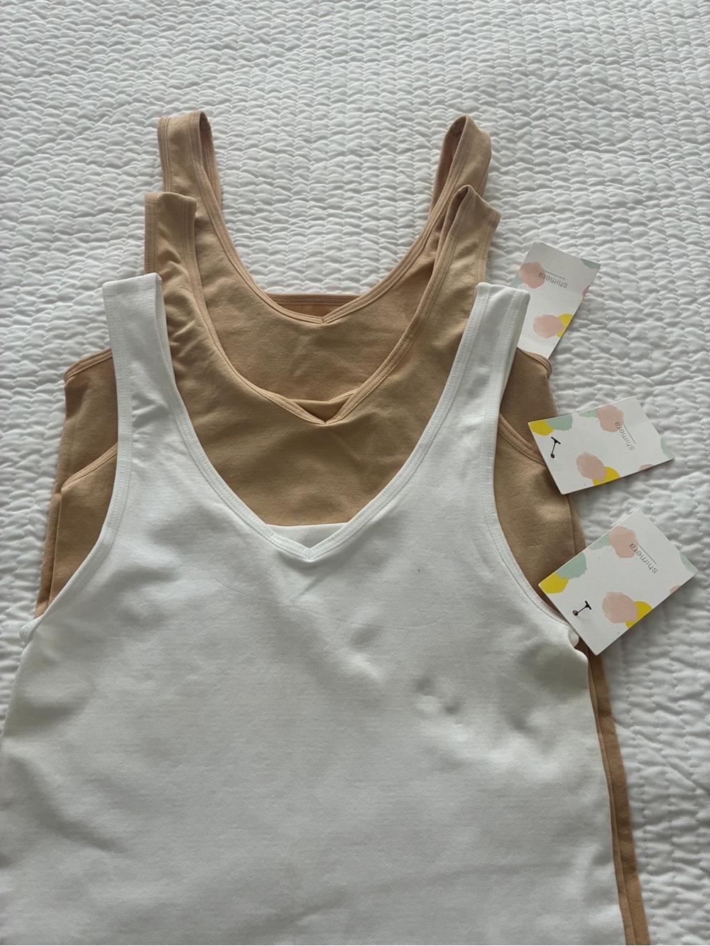 Shimera V-Neck Tank Tops in White and Beige